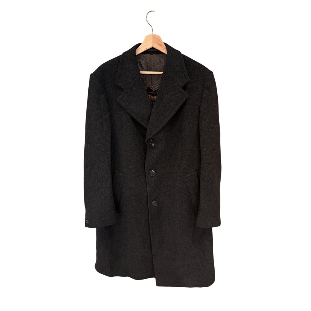 Cortefiel Charcoal Wool Overcoat Coat Jacket – Size 56 (XXL) – 100% Virgin Wool
